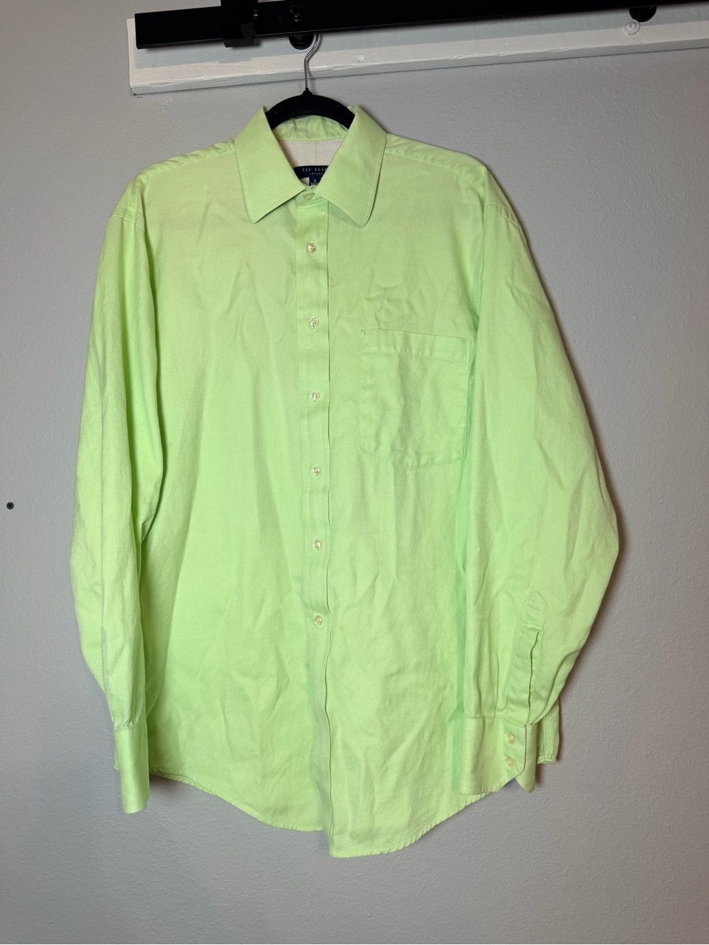 Ted Baker Men's 16 Long Sleeve Button Up Dress Shirt Bright Green 34/35 - Picture 2 of 8